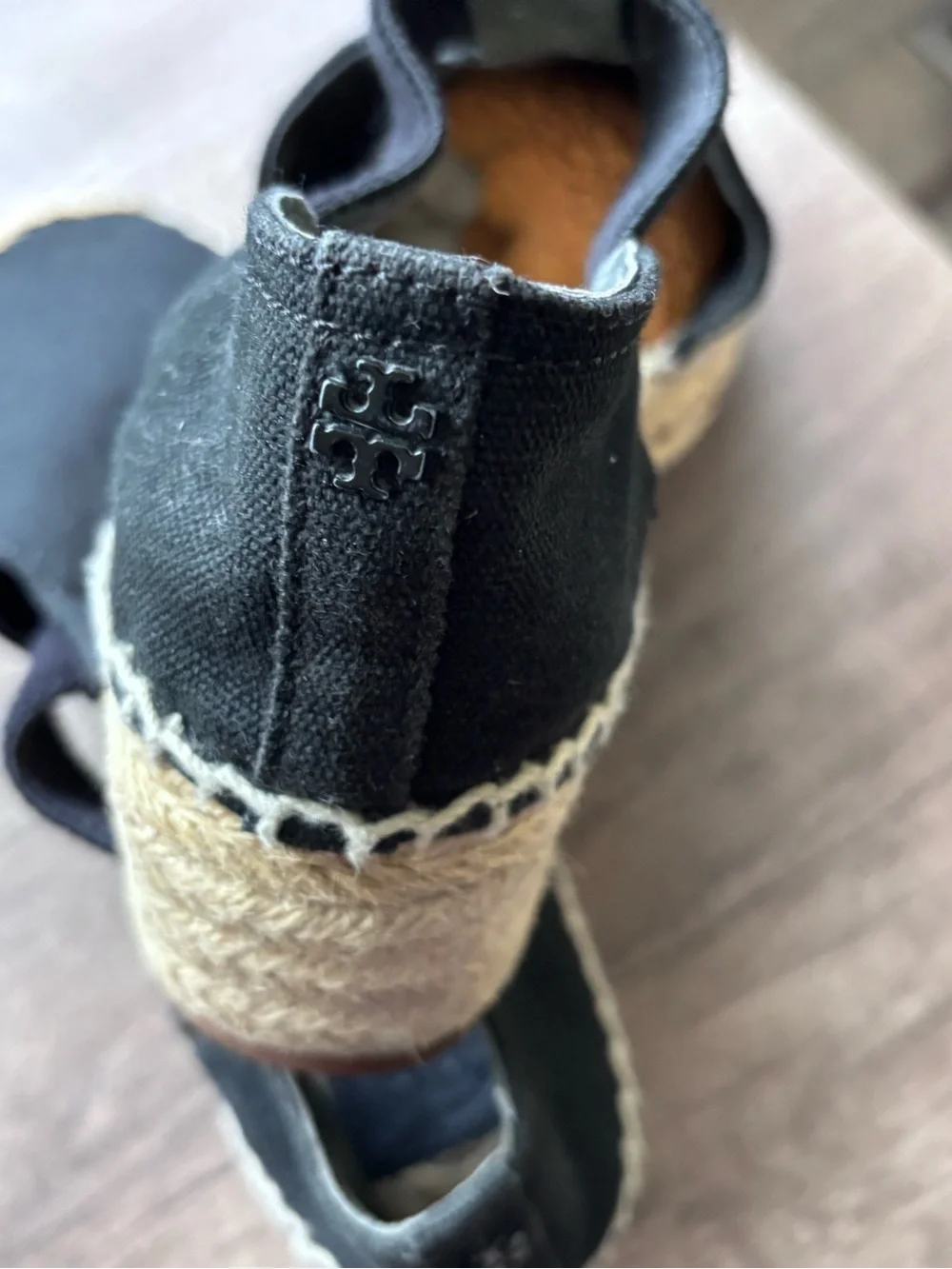 Tory Burch Black Canvas Espadrille Flats with Natural Jute Trim